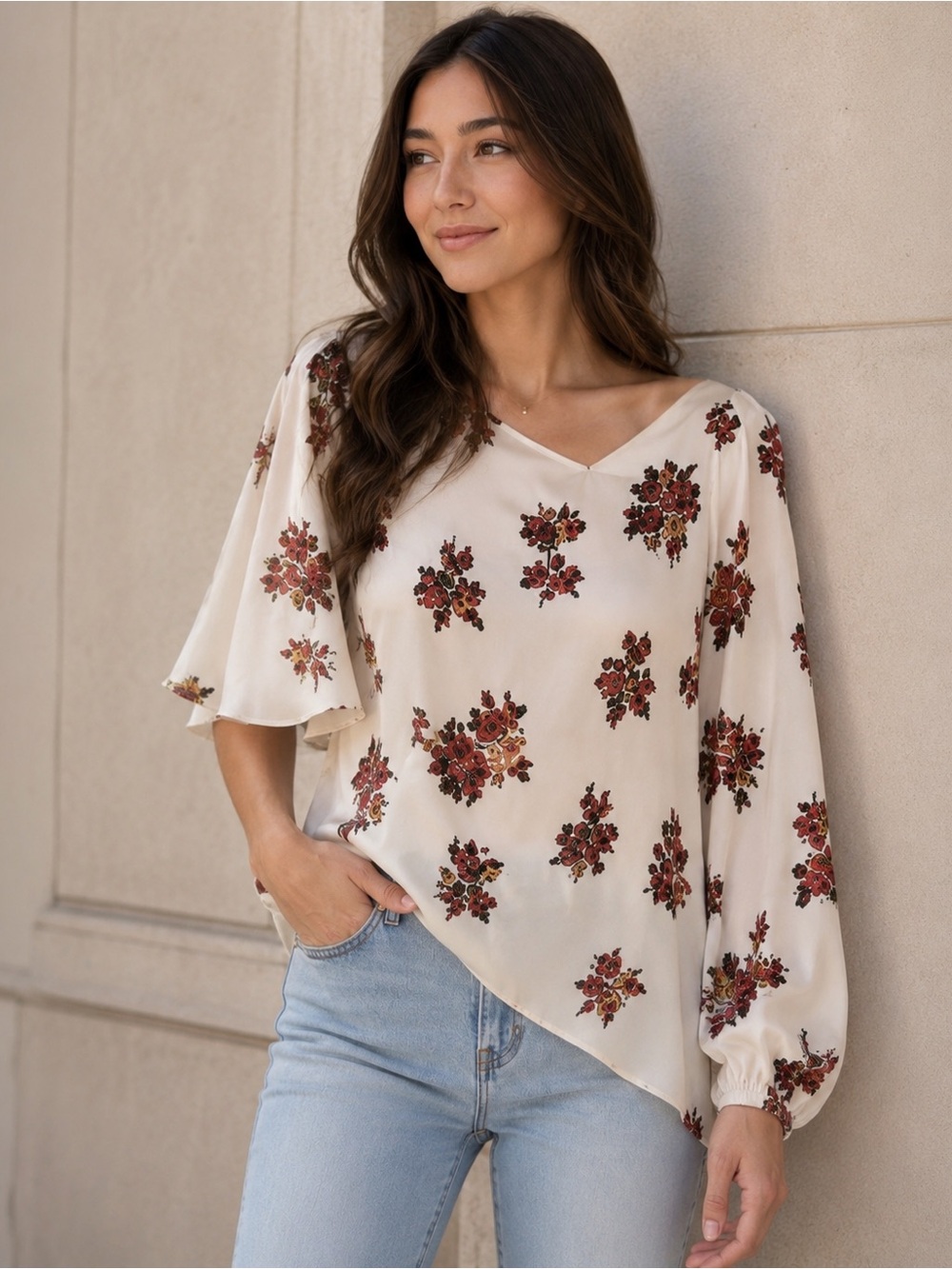 NWT A.L.C. 100% Silk Floral Asymmetrical Blouse Statement Sleeve Top | Size 0